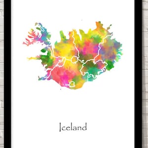Islande Imprimer aquarelle illustration Carte Islande Carte Art Résumé Art Art Maison Décor Giclee Print Office Wall Art Room Art Carte Décor