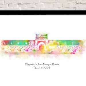 Dagestan&#39;s Juma Mosque Russia Islamic art Watercolour illustration Islamic prints islamic wall art islamic gifts muslim gifts islam art