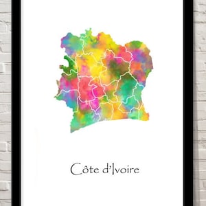 Cote dIvoire Print Watercolour illustration Map Ivory coast Map Art Map Abstract Art Home Decor Giclee Print Office Wall Art Room Art Map