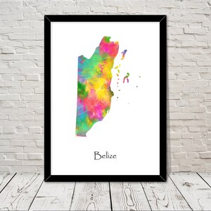 Belize Print Watercolour illustration Map Belize Map Art Map Abstract Art Home Decor Giclee Print Office Wall Art Room Art Map Decor