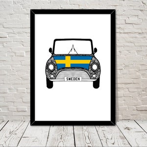 Custom Reg with SWEDEN Flag on Car bonet Art print Gift Wall Art Home Decor Giclee Print Office Wall Art Living Room Art Home Decor