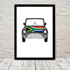 Custom Reg with SOUTH AFRICA Flag on Car bonet Art print Gift Wall Art Home Decor Giclee Print Office Wall Art Living Room Art Home Decor