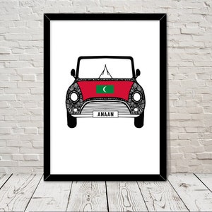 Custom Reg with Maldives Flag on Car bonet Art print Wall Art Gifts Home prints Giclee Print Office Wall Art Living Room Art Home Decor