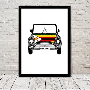 Custom Reg with ZIMBABWE Flag on Car bonet Art print Gift Wall Art Home Decor Giclee Print Office Wall Art Living Room Art Home Decor