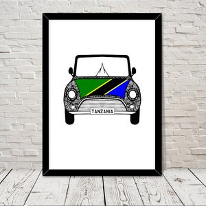 Custom Reg with TANZANIA Flag on Car bonet Art print Gift Wall Art Home Decor Giclee Print Office Wall Art Living Room Art Home Decor