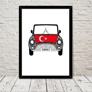 Custom Reg with TURKEY Flag on Car bonet Art print Gift Wall Art Home Decor Giclee Print Office Wall Art Living Room Art Home Decor