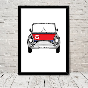 Custom Reg with NORTH KOREA Flag on Car bonet Art print Gift Wall Art Home Decor Giclee Print Office Wall Art Living Room Art Home Decor