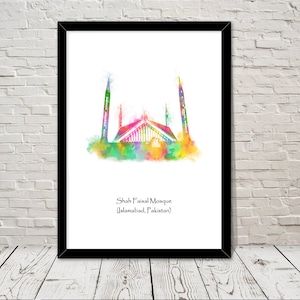 Pakistan Printed wall Canvas photograph picture poster interior new home Evening view of the Majestic Shah Faisal Masjid Mosque Islamabad