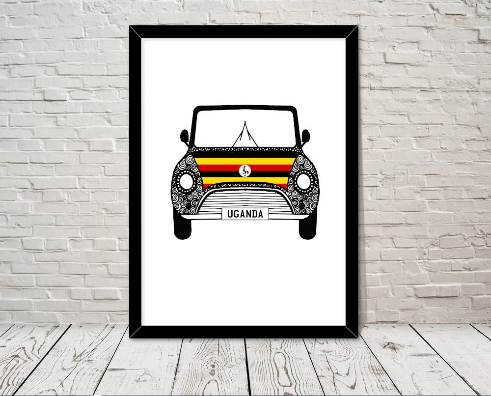 Custom Reg with Uganda Flag on Car bonet Art print Gift Wall Art Home Decor Giclee Print Office Wall Art Living Room Art Home Decor