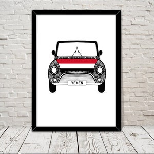 Custom Reg with YEMEN Flag on Car bonet Art print Gift Wall Art Home Decor Giclee Print Office Wall Art Living Room Art Home Decor