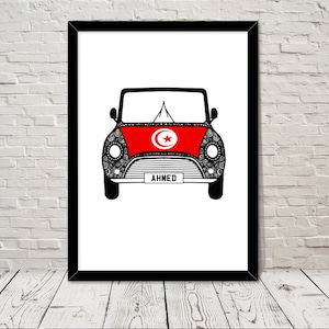 Custom Reg with Tunisia Flag on Car bonet Art print Wall Art Gifts Home prints Giclee Print Office Wall Art Living Room Art Home Decor