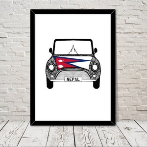 Custom Reg with NEPAL Flag on Car bonet Art print Gift Wall Art Home Decor Giclee Print Office Wall Art Living Room Art Home Decor