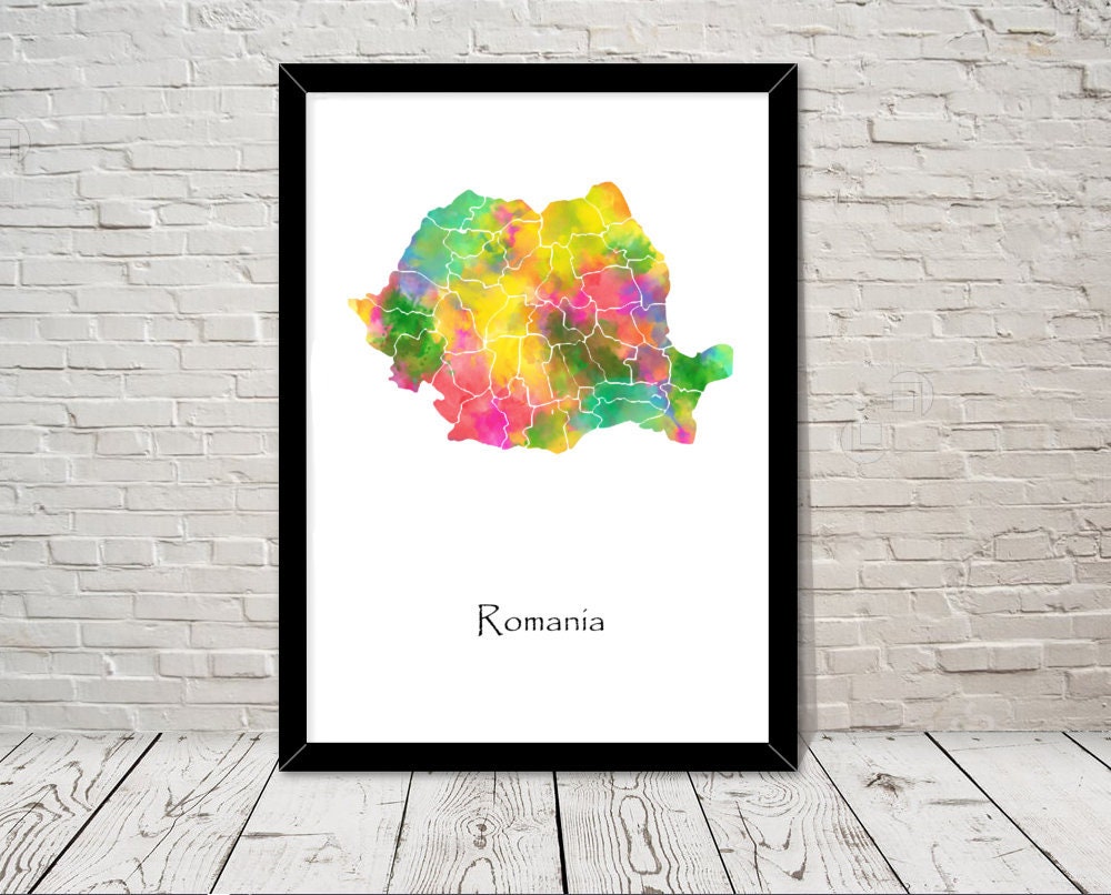 Romania Art Watercolour Illustration Map Abstract Art Print Wall Art