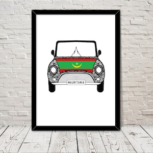 Custom Reg with MAURITANIA Flag on Car bonet Art print Gift Wall Art Home Decor Giclee Print Office Wall Art Living Room Art Home Decor
