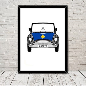 Custom Reg with Kosovo Flag on Car bonet Art print Gift Wall Art Home Decor Giclee Print Office Wall Art Living Room Art
