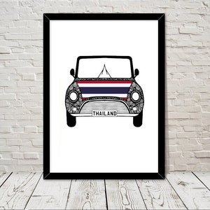 Custom Reg with THAILAND Flag on Car bonet Art print Gift Wall Art Home Decor Giclee Print Office Wall Art Living Room Art Home Decor