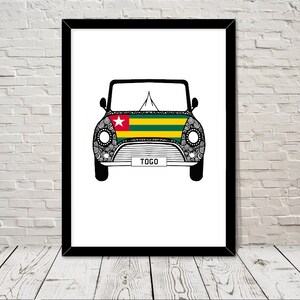 Custom Reg with TOGO Flag on Car bonet Art print Gift Wall Art Home Decor Giclee Print Office Wall Art Living Room Art Home Decor