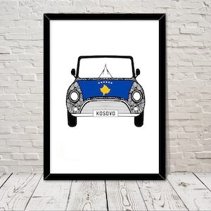 Custom Reg with Kuwait Flag on Car bonet Art print Gift Wall Art Home Decor Giclee Print Office Wall Art Living Room Art Home Decor