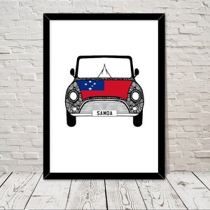 Custom Reg with SAMOA Flag on Car bonet Art print Gift Wall Art Home Decor Giclee Print Office Wall Art Living Room Art Home Decor