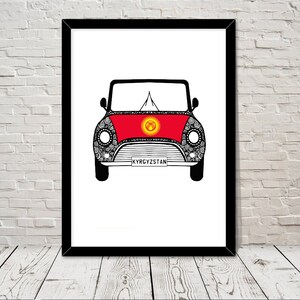 Custom Reg with KYRGYZSTAN Flag on Car bonet Art print Gift Wall Art Giclee Print Office Wall Art Living Room Art Home Decor