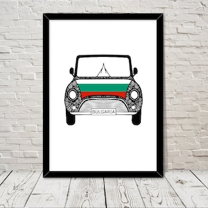 Custom Reg with BULGARIA Flag on Car bonet Art print Gift Wall Art Home Decor Giclee Print Office Wall Art Living Room Art Home Decor