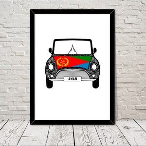 Custom Reg with Eritrea Flag on Car bonet Art print Wall Art Gifts Home prints Giclee Print Office Wall Art Living Room Art Home Decor