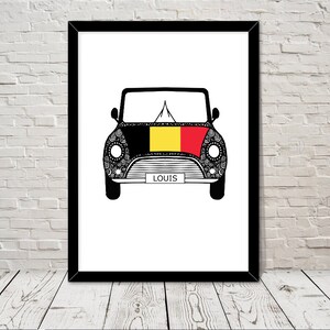 Custom Reg with Belgium Flag on Car bonet Art print Gift Wall Art Home Decor Giclee Print Office Wall Art Living Room Art Home Decor