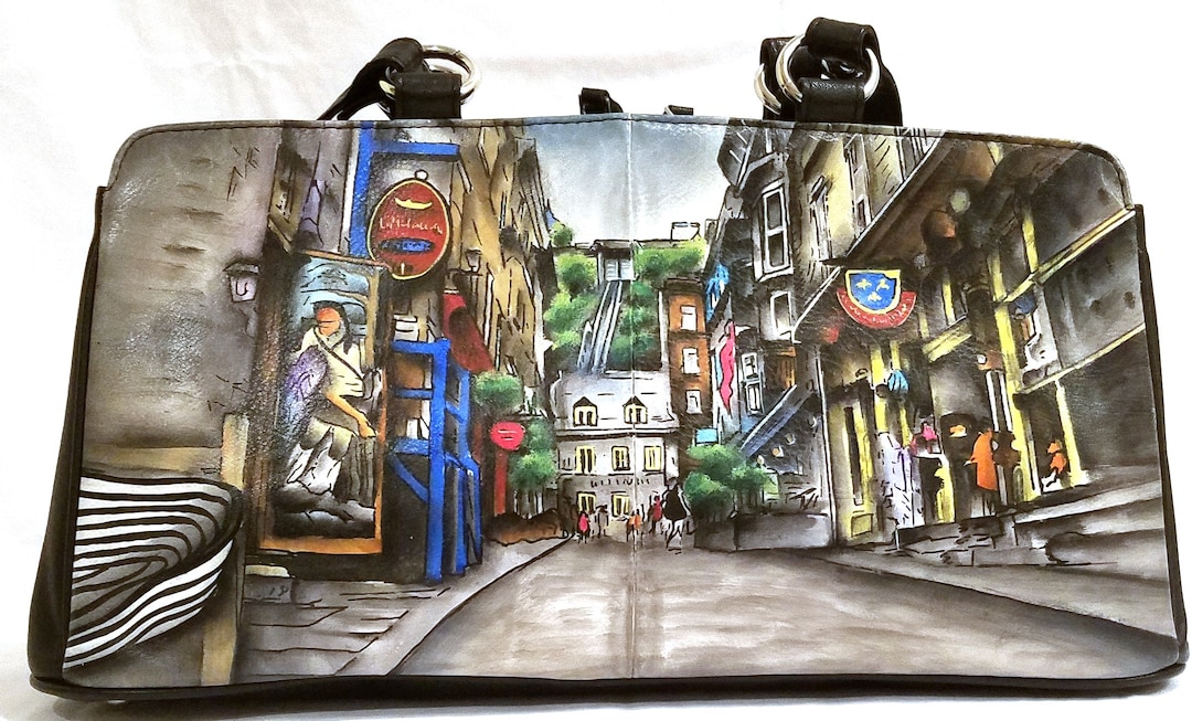 Hand Painted Leather Bag,artistic,handpainted Purse,quebec City,city