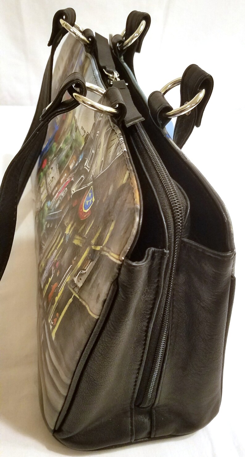 Hand Painted Leather Bag,artistic,handpainted Purse,quebec City,city
