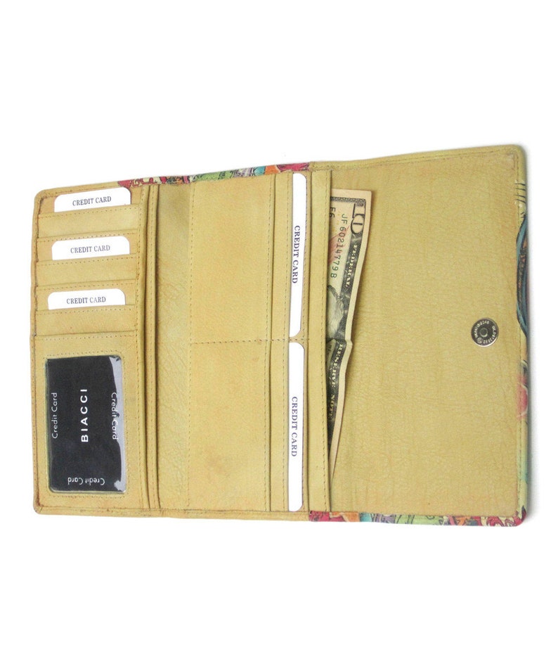 Handpainted Leather Wallet,Ladies Leather Wallet,Leather Compartment Wallet,Elephant,Summer,Hand Painted,Yellow Wallet,Leather,Fun