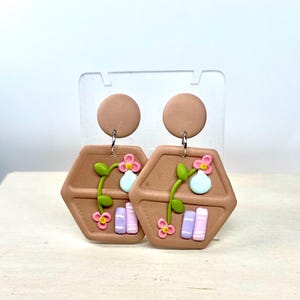 Mini Bookshelf Polymer Clay Earrings | Handmade, Hypoallergenic