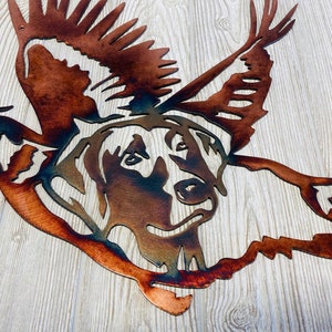 Pheasant Flight w/Hunting Dog Scene Northwoods Metal Wall Art