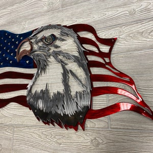 Eagle Flag: Two-Layered Metal Wall Art (29x17 inches)