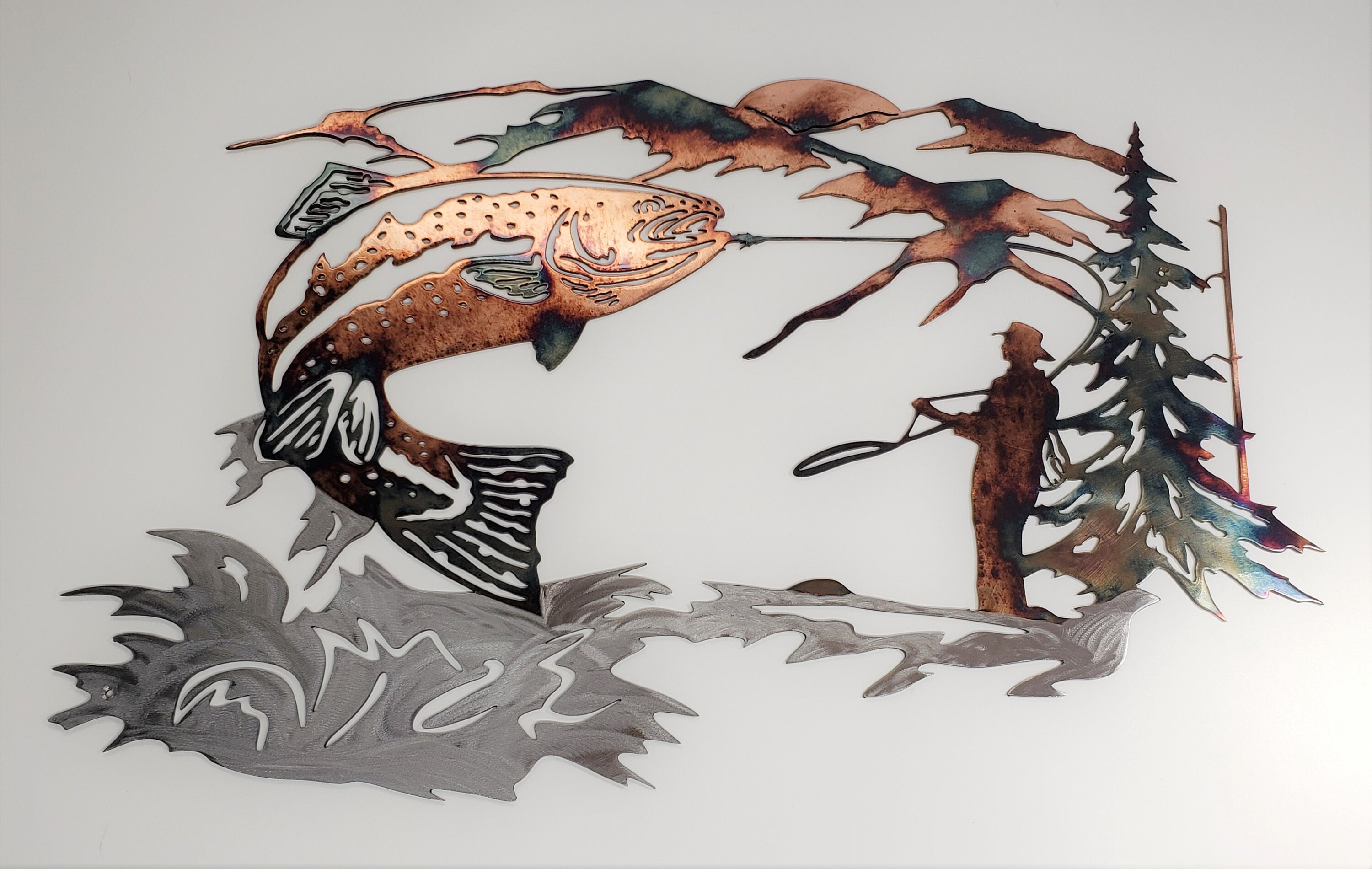 Up at Dawn Trout Fishing Scene Northwoods Metal Wall Art Etsy