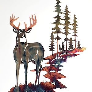 Pine Boss Whitetail Deer Northwoods Metallwandkunst