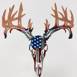 Drop Tine American Flag on European Mount Style Deer Northwoods Metal Wall Art