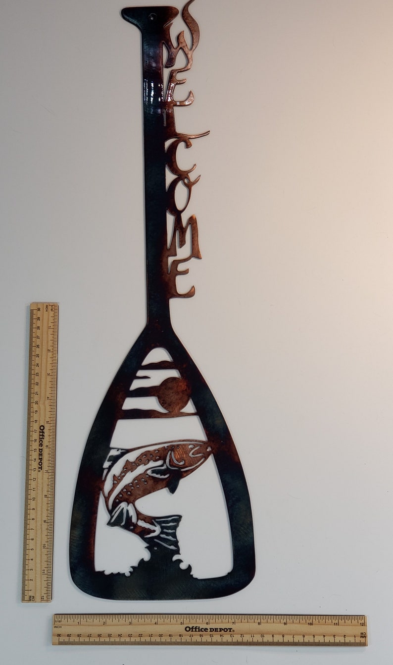 Canoe Paddle Trout Northwoods Metal Wall Art Etsy