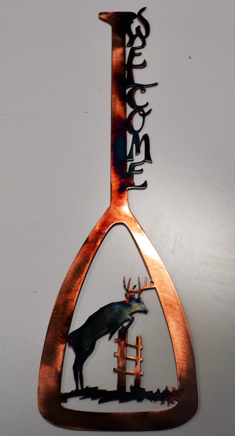 Canoe Paddle Jumping Buck Northwoods Metal Wall Art Etsy