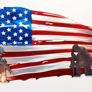 American Flag With Soldiers Veteran Patriotic Metal Wall Art
