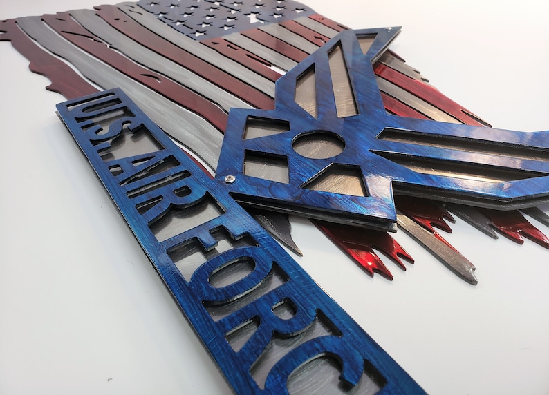 Tattered Flag w/Air Force Logo Veteran Patriotic Metal Wall | Etsy