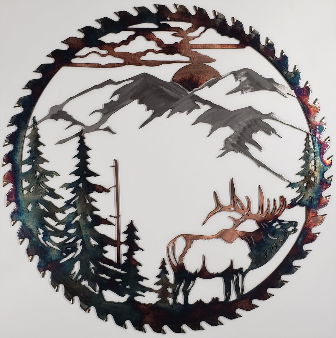 Sawblade Metal Art Mountain Elk Northwoods Metal Wall Art Etsy