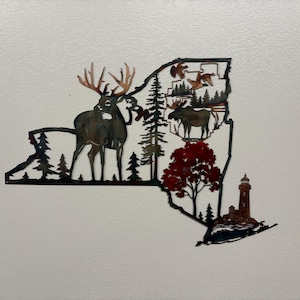 New York Wildlife Scene with Adirondack Map