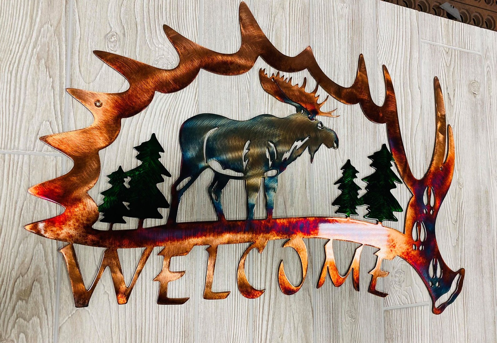 Moose Antler Scene Northwoods Metal Wall Art Etsy