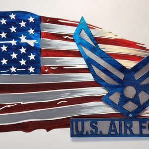 Tattered Flag w/Air Force Logo Veteran Patriotic Metal Wall Art