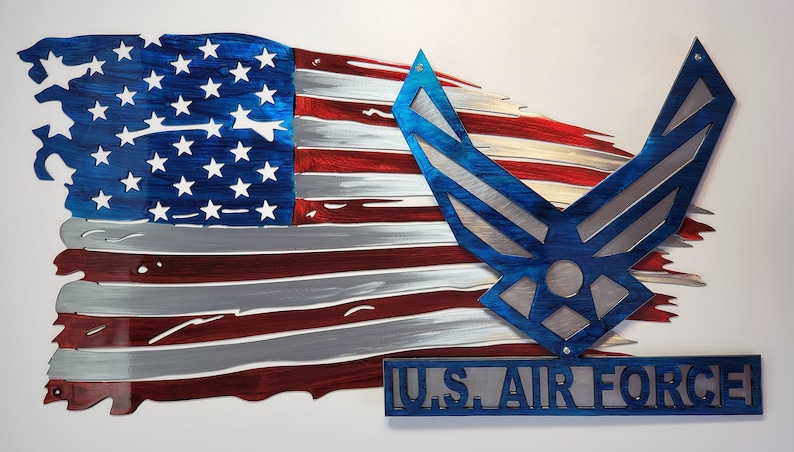 Tattered Flag w/Air Force Logo Veteran Patriotic Metal Wall | Etsy