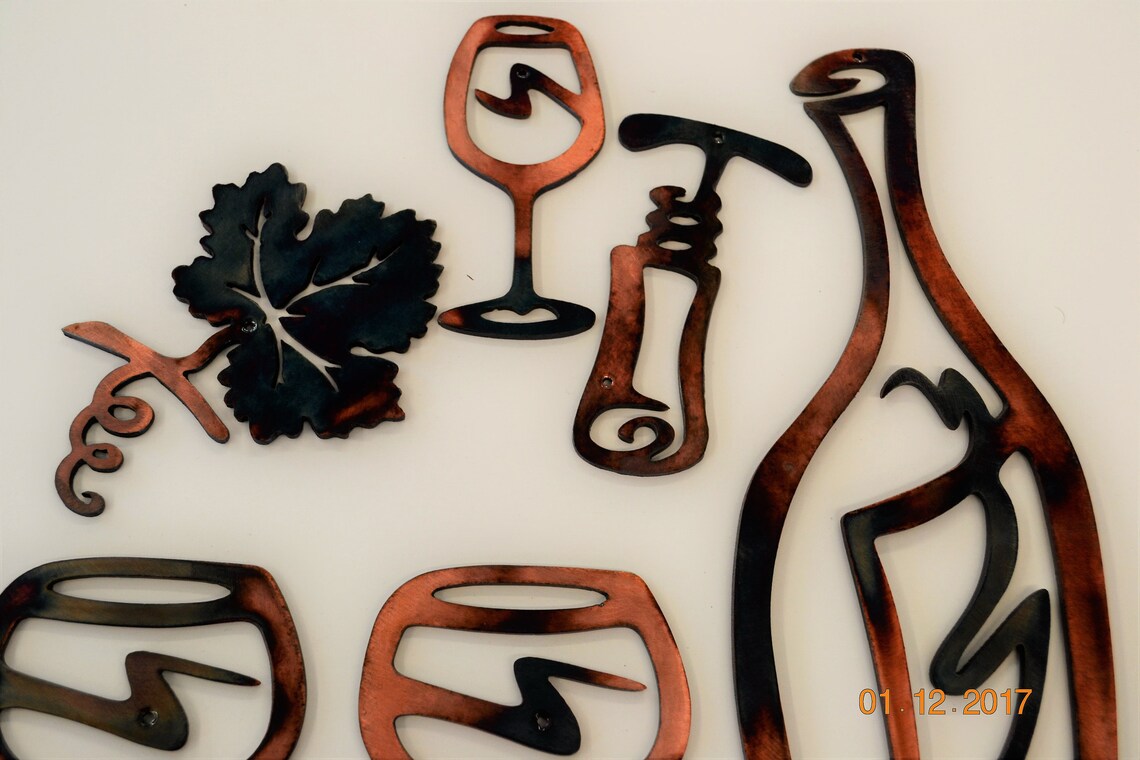 Wine Set 2 Home Decor Metal Wall Art Etsy