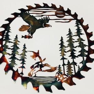 Fishing Eagle Sawblade Cut Out Northwoods Metal Wall Art