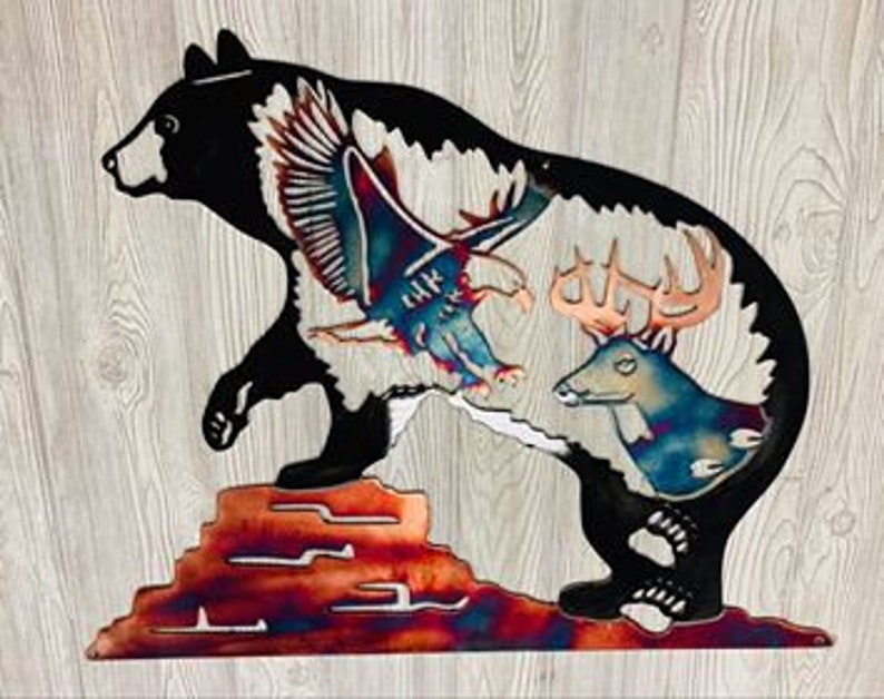 Bear Paw Wildlife Scene Northwoods Metal Wall Art Etsy