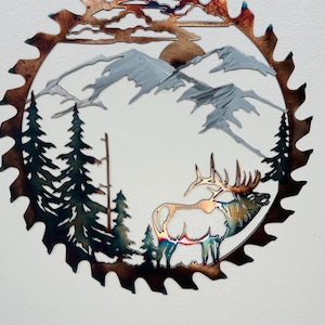 Mountain Elk Northwoods Wall Art Ritagliato Lama di sega