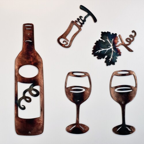 Wine Decorative Set Home Decor Metal Wall Art Etsy
